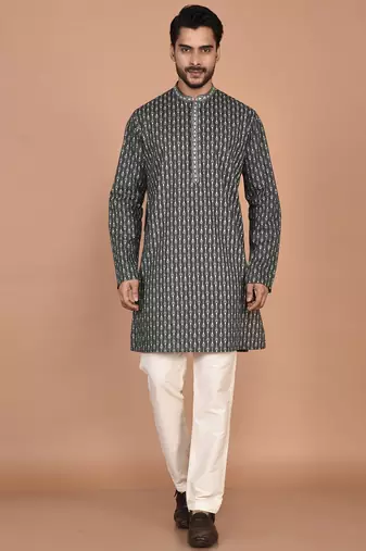 Men's geometric printed cotton straight kurta