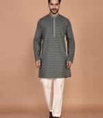 Men's geometric printed cotton straight kurta