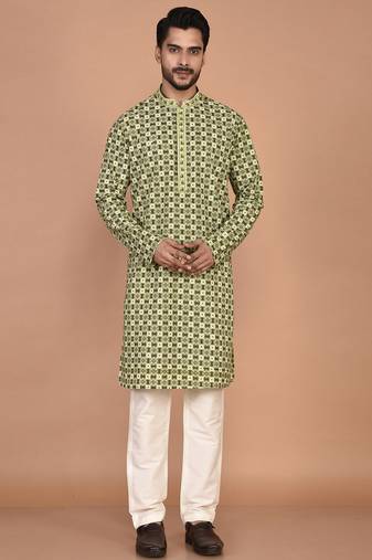 Men's floral printed cotton straight  kurta