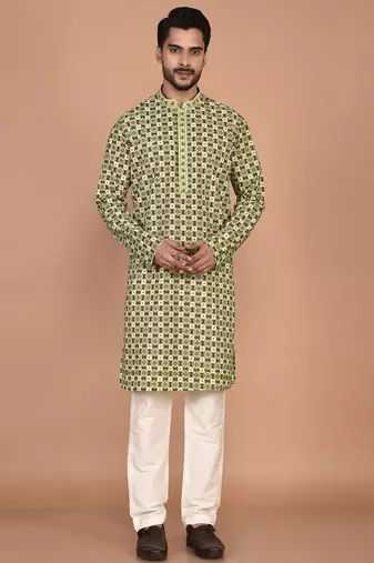 Men's floral printed cotton straight  kurta