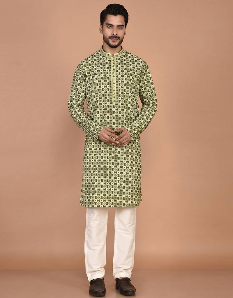 Men's floral printed cotton straight  kurta