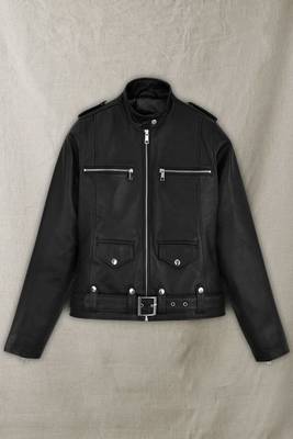 women's black lambskin cafe racer jacket adjustable belted waist 1