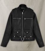 women's black lambskin cafe racer jacket adjustable belted waist