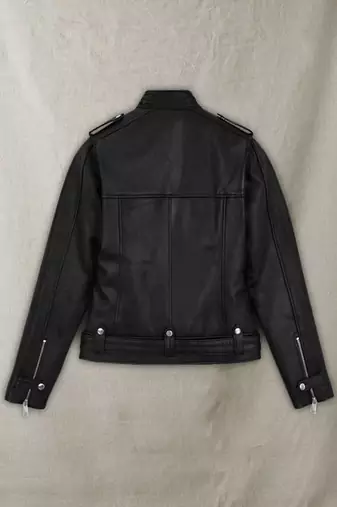 women's black lambskin cafe racer jacket adjustable belted waist