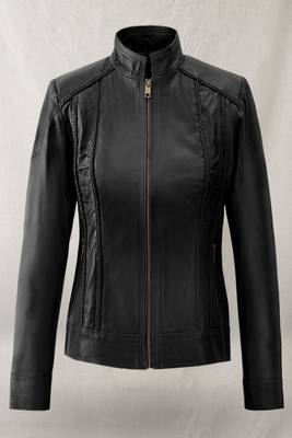 women's black lambskin cafe racer jacket band collar racer style 1