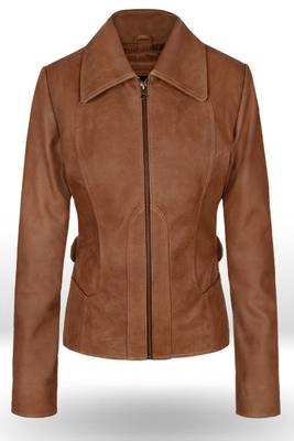 women's brown premium lambskin leather jacket adjustable belted waist premium 1