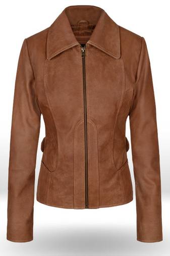 women's brown premium lambskin leather jacket adjustable belted waist premium