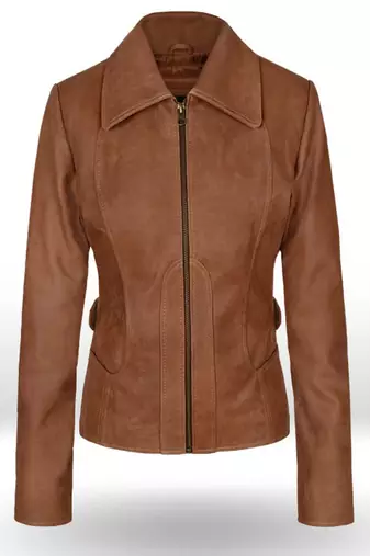 women's brown premium lambskin leather jacket adjustable belted waist premium