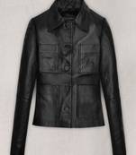 Women’s black lambskin leather jacket-4 envelope pocket stylish
