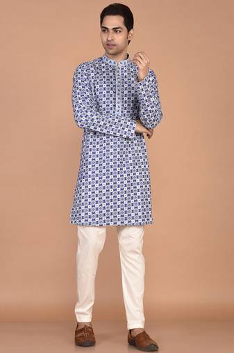 Men's floral printed cotton straight  kurta