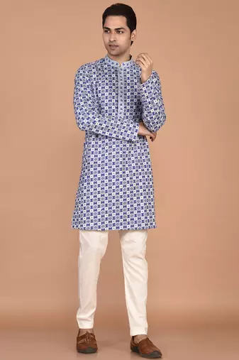 Men's floral printed cotton straight  kurta