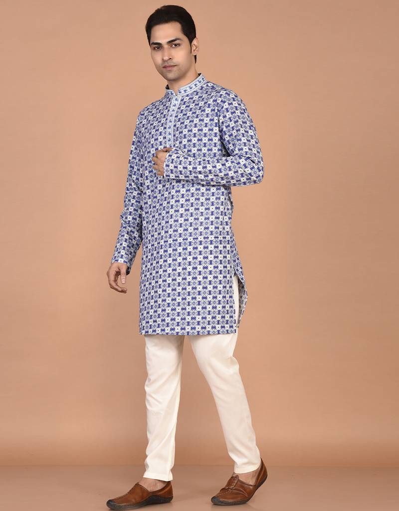 Men's floral printed cotton straight  kurta