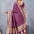 Wine soft silk blend banarasi jacuard work designer party wear saree with unstitched blouse piece