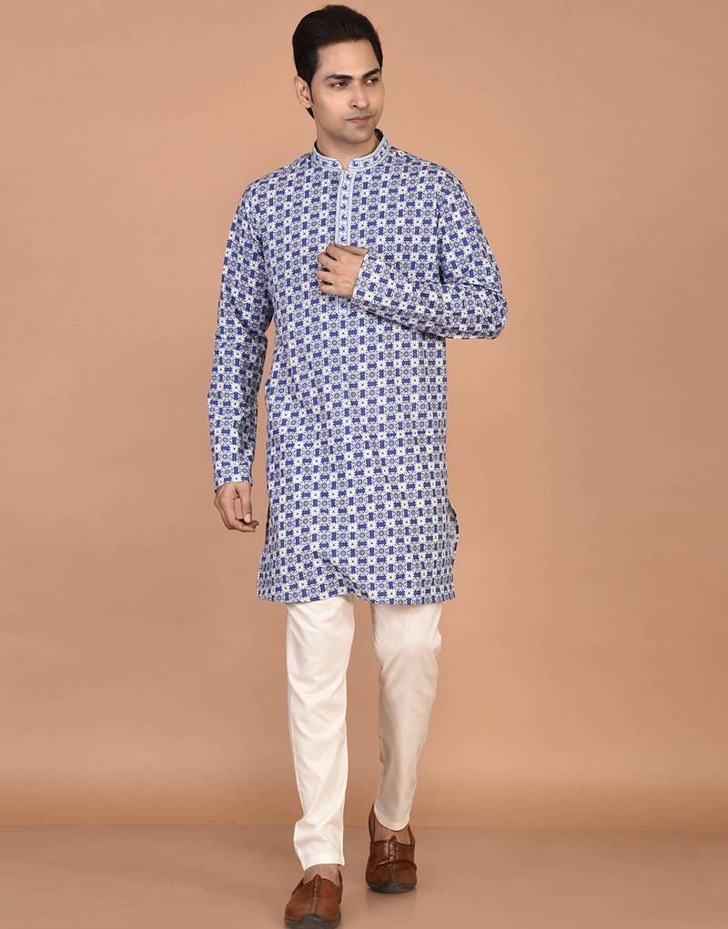 Men's floral printed cotton straight  kurta