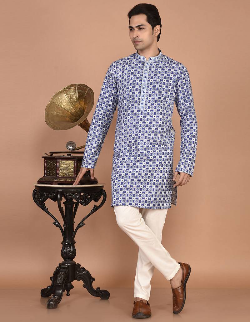 Men's floral printed cotton straight  kurta