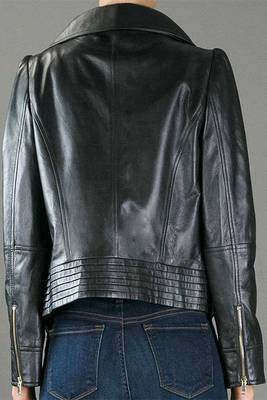 women's black lambskin leather bomber jacket ribbed cuffs and waist refined 2