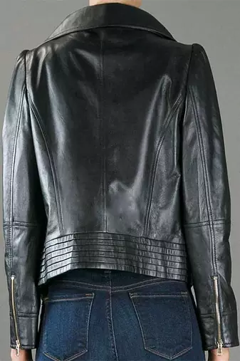 women's black lambskin leather bomber jacket ribbed cuffs and waist refined