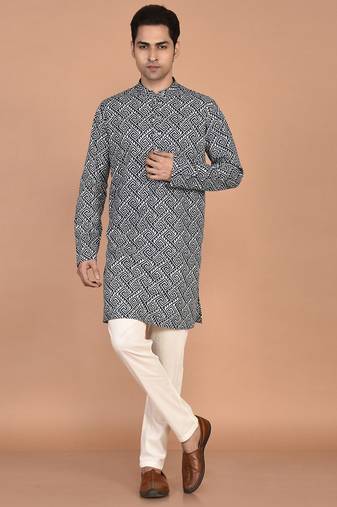 Men's geometric printed cotton straight kurta