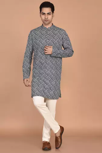 Men's geometric printed cotton straight kurta