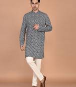 Men's geometric printed cotton straight kurta