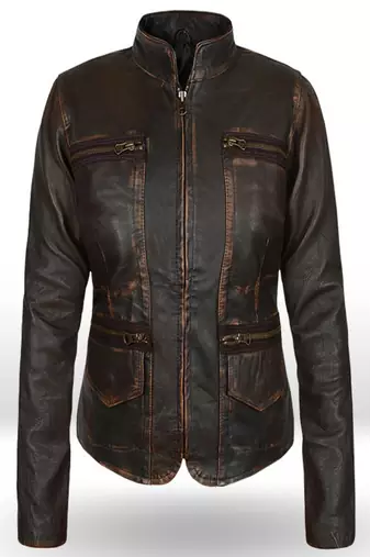 women's brown lambskin leather biker jacket classic moto zip style premium stylish