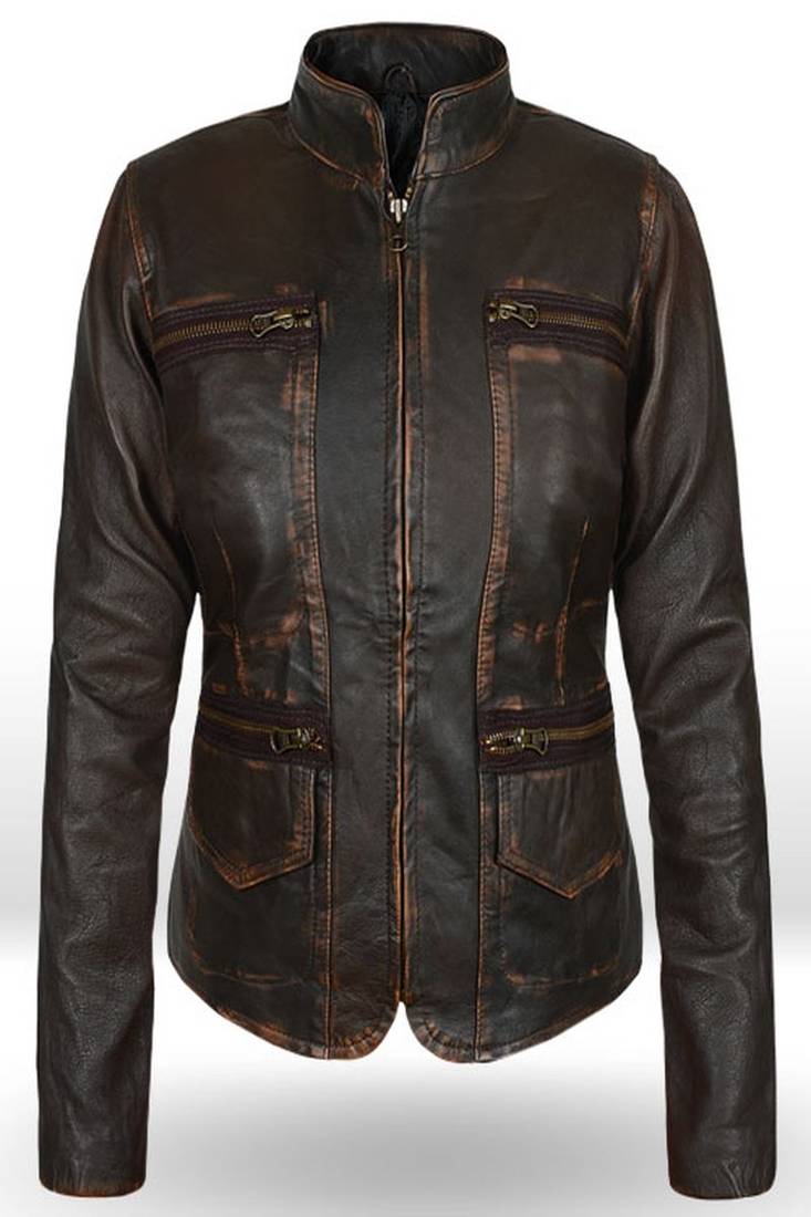 Women’s real soft lambskin leather jacket brown rubb off  motorcycle biker stylish