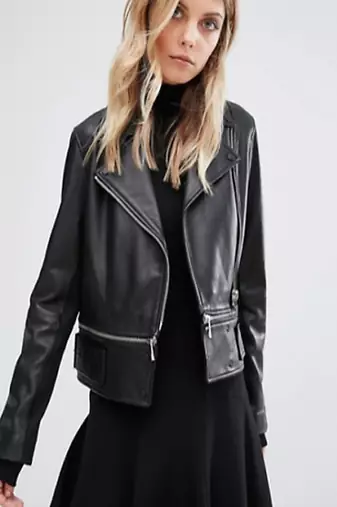 women's black premium lambskin leather jacket adjustable belted waist premium
