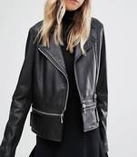 women's black premium lambskin leather jacket adjustable belted waist premium