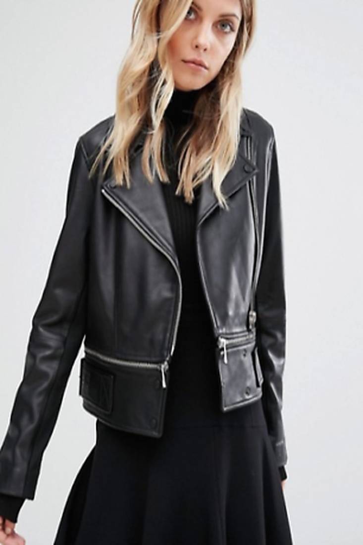 women's black premium lambskin leather jacket adjustable belted waist premium
