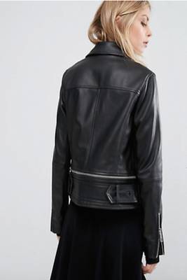 women's black premium lambskin leather jacket adjustable belted waist premium 2