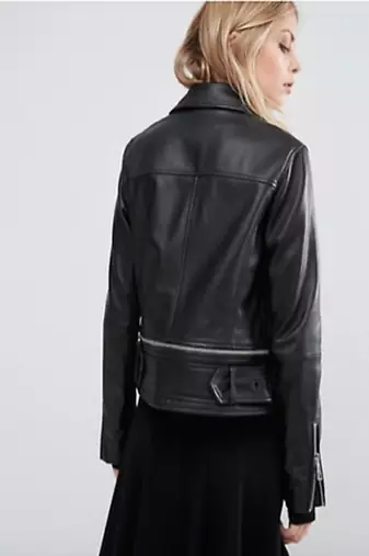 women's black premium lambskin leather jacket adjustable belted waist premium