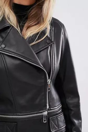 women's black premium lambskin leather jacket adjustable belted waist premium