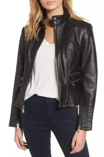 women's black lambskin leather biker jacket premium quilted design authentic