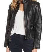 Women’s real soft lambskin leather jacket black quilted hand biker stylish slim fit