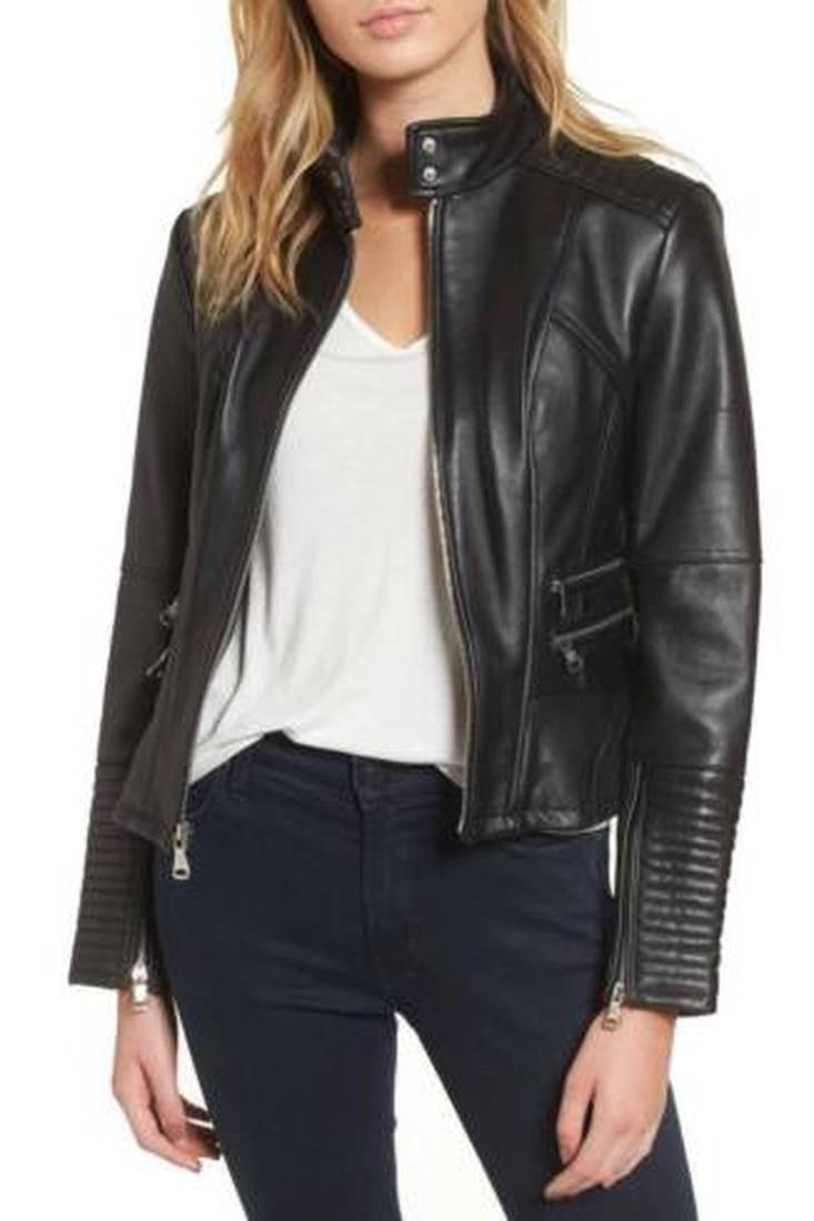 Women’s real soft lambskin leather jacket black quilted hand biker stylish slim fit