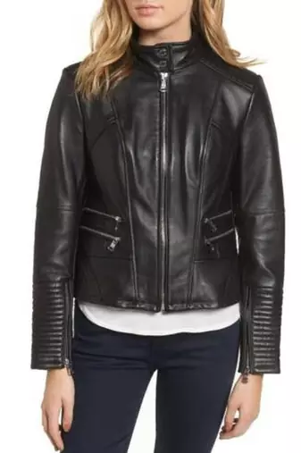 women's black lambskin leather biker jacket premium quilted design authentic
