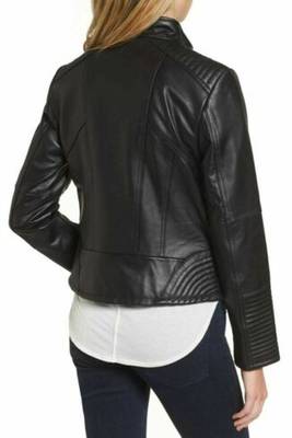 women's black lambskin leather biker jacket premium quilted design authentic 3