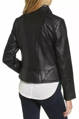women's black lambskin leather biker jacket premium quilted design authentic