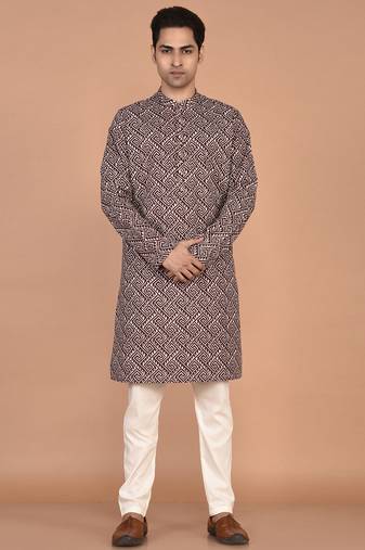 Men's geometric printed cotton straight kurta