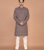 Men's geometric printed cotton straight kurta