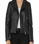 Women’s real soft lambskin leather jacket black quilted hand biker zipper stylish slim fit