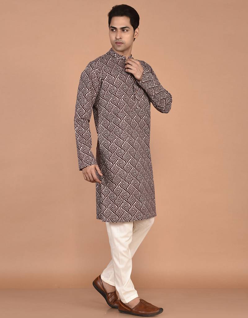 Men's geometric printed cotton straight kurta