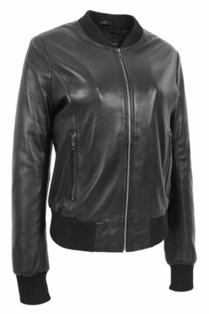 women's black lambskin leather jacket classic zip up style premium premium