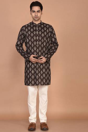Men's floral printed cotton straight  kurta