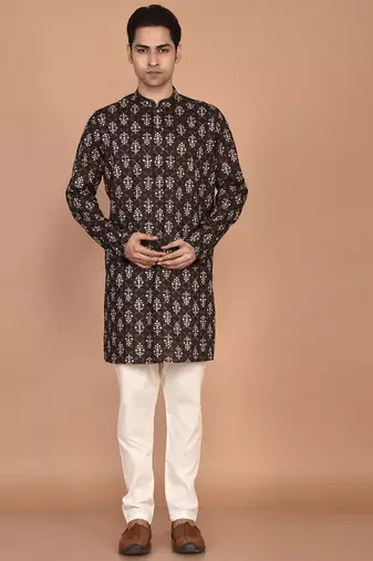 Men's floral printed cotton straight  kurta