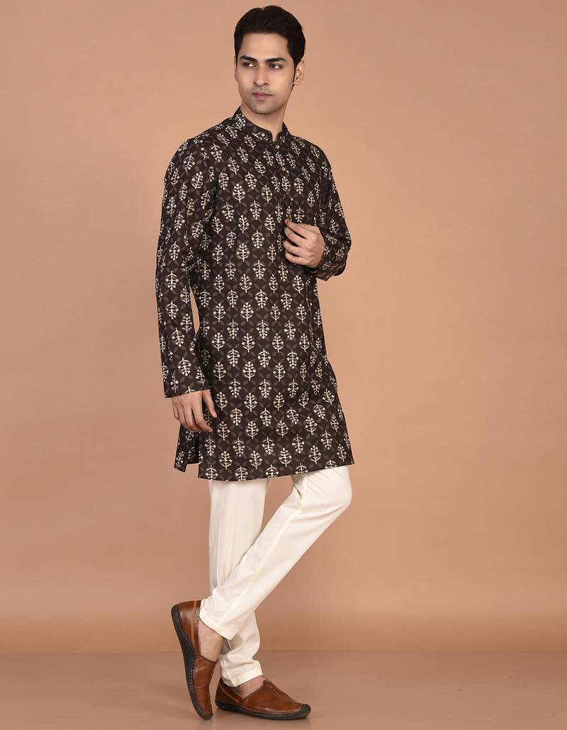 Men's floral printed cotton straight  kurta