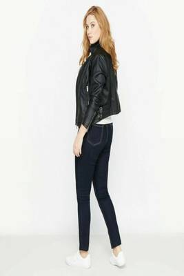 women's black lambskin leather bomber jacket ribbed cuffs and waist elegant 3