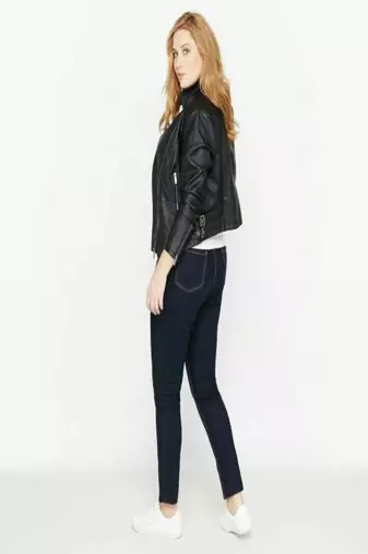 women's black lambskin leather bomber jacket ribbed cuffs and waist elegant