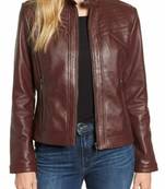 women's burgundy lambskin leather biker jacket premium quilted design