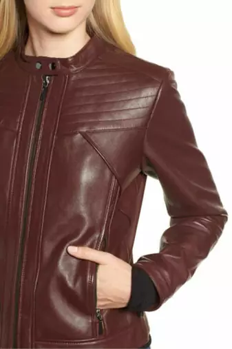 women's burgundy lambskin leather biker jacket premium quilted design